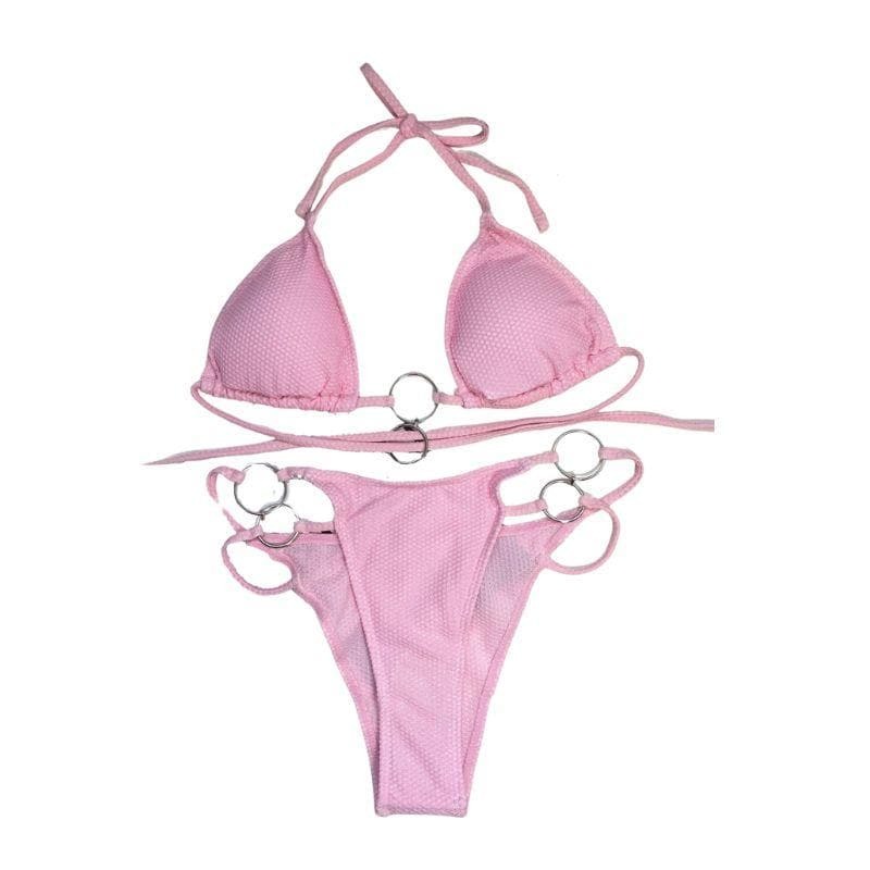 Y2K Aesthetic Halter O-Ring Backless Bikini Swimwear - Cute & Comfy for Summer Vibes