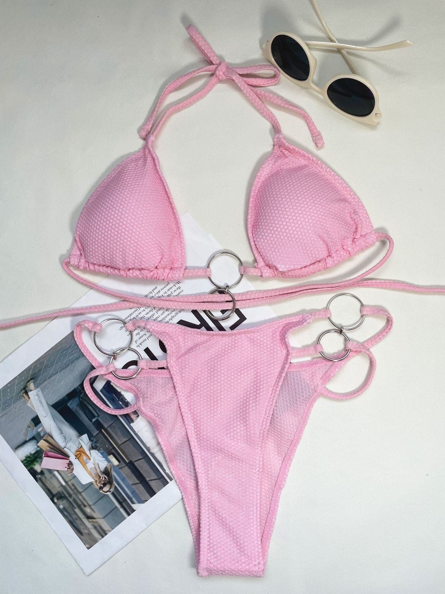 Y2K Aesthetic Halter O-Ring Backless Bikini Swimwear - Cute & Comfy for Summer Vibes