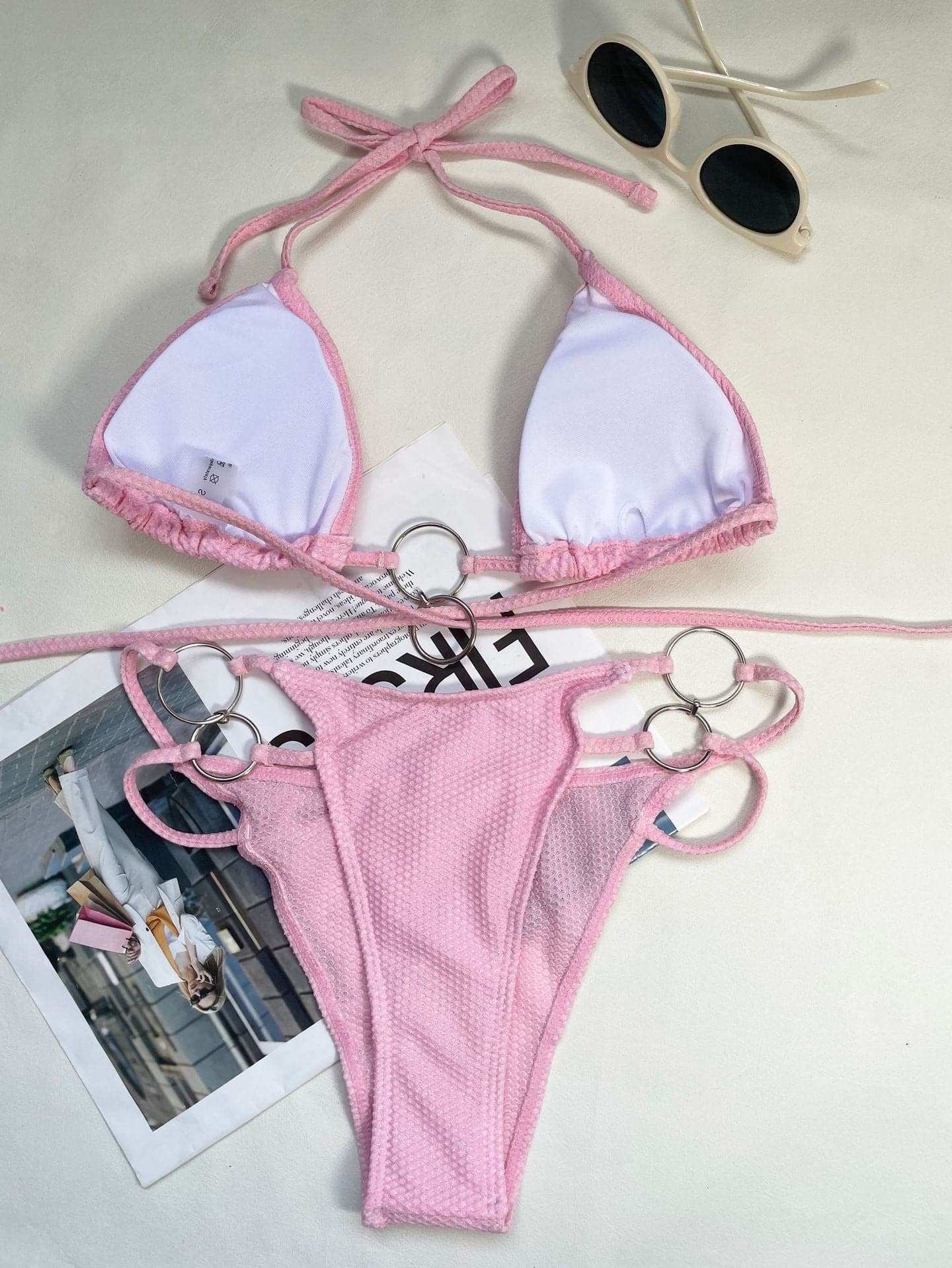 Y2K Aesthetic Halter O-Ring Backless Bikini Swimwear - Cute & Comfy for Summer Vibes