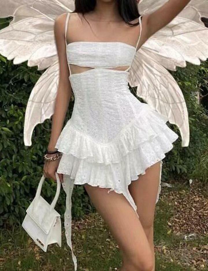 Y2K Aesthetic Hollow Embroidered White Dress - Cute Coquette Style for Summer Weddings