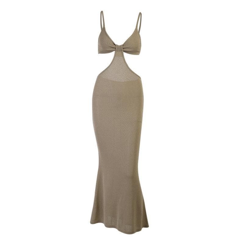 Y2K Aesthetic Hollow Out Cami Cut-Out Maxi Dress - Grunge & Coquette Style Fusion