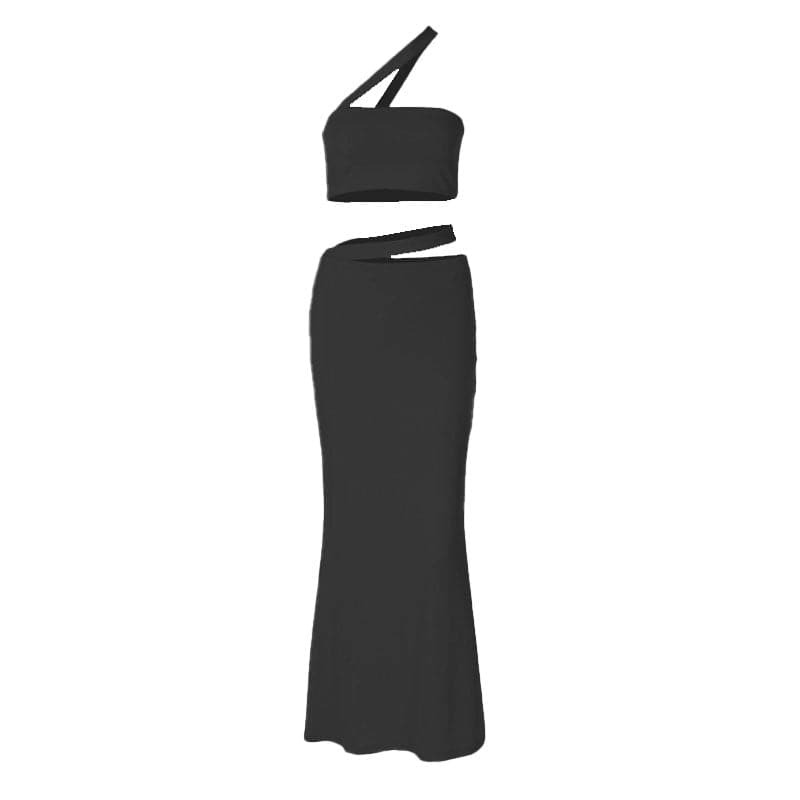 Y2K Aesthetic Irregular Tube Crop Top & Solid Midi Skirt Set - Cute Coquette Style