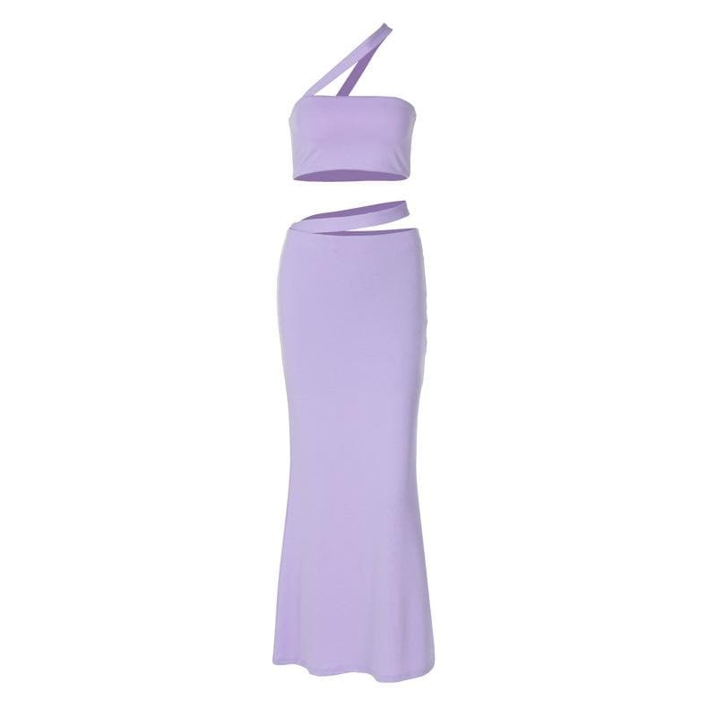 Y2K Aesthetic Irregular Tube Crop Top & Solid Midi Skirt Set - Cute Coquette Style