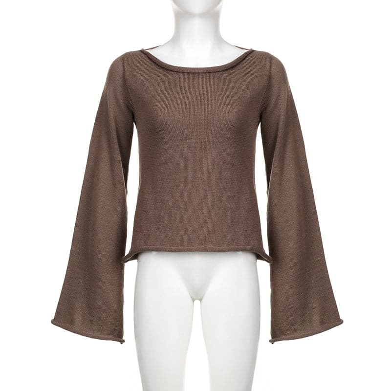 Y2K Aesthetic Knitted Backless Top with Flared Sleeves - Cute Coquette Style