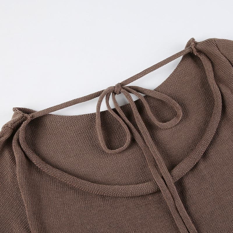 Y2K Aesthetic Knitted Backless Top with Flared Sleeves - Cute Coquette Style