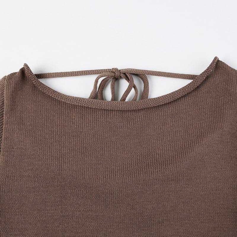 Y2K Aesthetic Knitted Backless Top with Flared Sleeves - Cute Coquette Style
