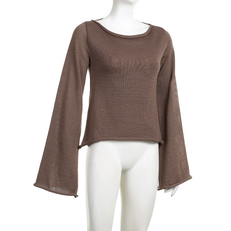 Y2K Aesthetic Knitted Backless Top with Flared Sleeves - Cute Coquette Style