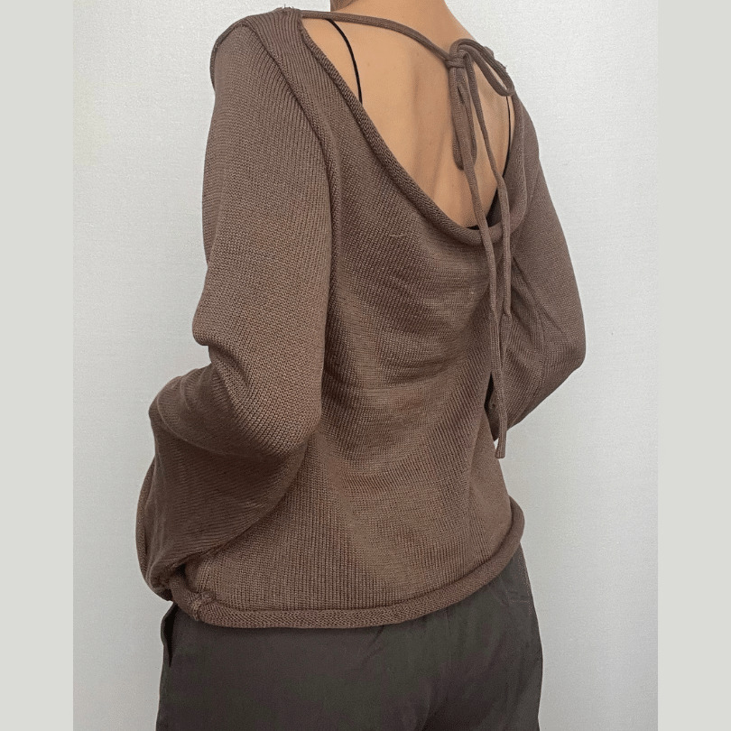 Y2K Aesthetic Knitted Backless Top with Flared Sleeves - Cute Coquette Style