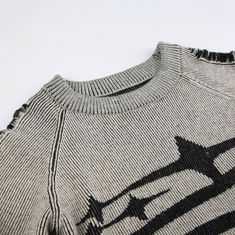 Y2K Aesthetic Knitted Contrast Long Sleeve Crewneck Top - Cute & Comfy for Grunge & Coquette Styles
