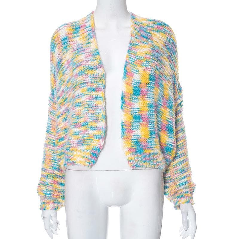 Y2K Aesthetic Knitted Long Sleeve Contrast Coat Top - Cute & Comfy for Grunge & Coquette Styles