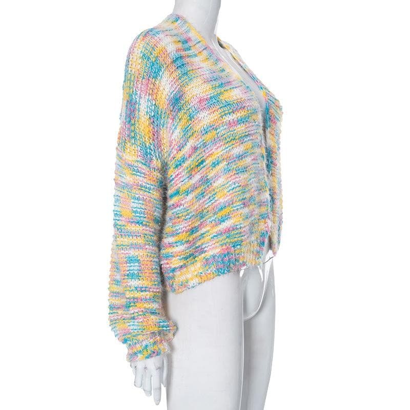 Y2K Aesthetic Knitted Long Sleeve Contrast Coat Top - Cute & Comfy for Grunge & Coquette Styles