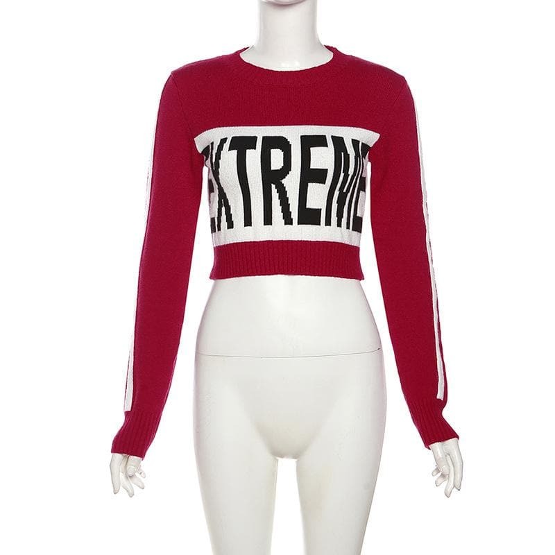 Y2K Aesthetic Knitted Long Sleeve Contrast Crewneck Top - Cute & Comfy for Grunge & Coquette Styles