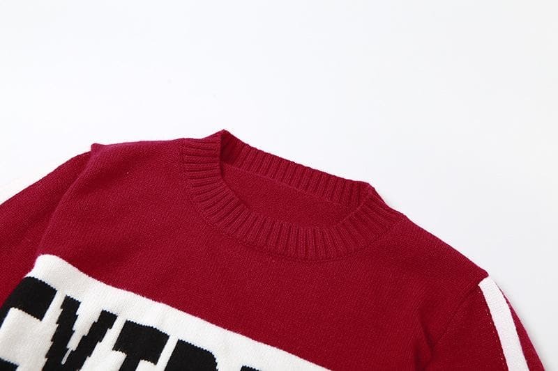 Y2K Aesthetic Knitted Long Sleeve Contrast Crewneck Top - Cute & Comfy for Grunge & Coquette Styles