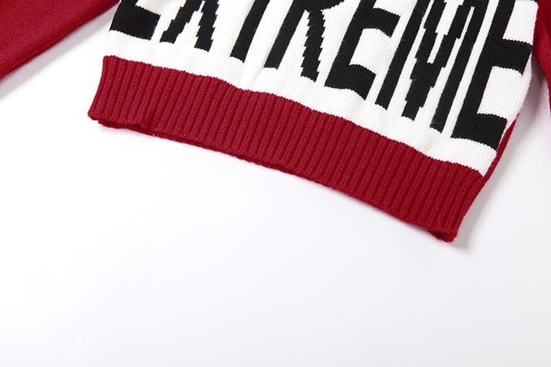 Y2K Aesthetic Knitted Long Sleeve Contrast Crewneck Top - Cute & Comfy for Grunge & Coquette Styles