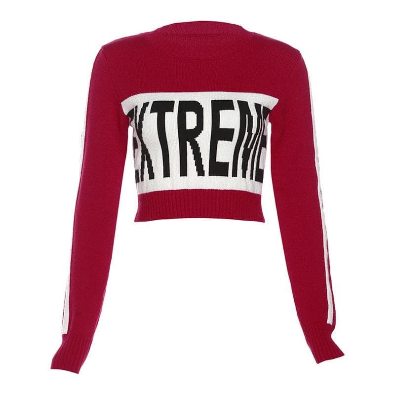 Y2K Aesthetic Knitted Long Sleeve Contrast Crewneck Top - Cute & Comfy for Grunge & Coquette Styles