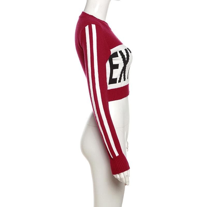 Y2K Aesthetic Knitted Long Sleeve Contrast Crewneck Top - Cute & Comfy for Grunge & Coquette Styles