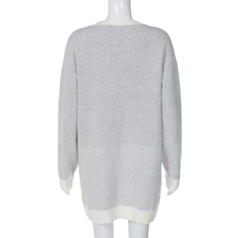 Y2K Aesthetic Knitted Long Sleeve Contrast Top - Cute Coquette & Grunge Style
