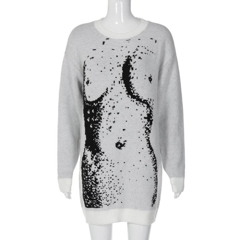 Y2K Aesthetic Knitted Long Sleeve Contrast Top - Cute Coquette & Grunge Style
