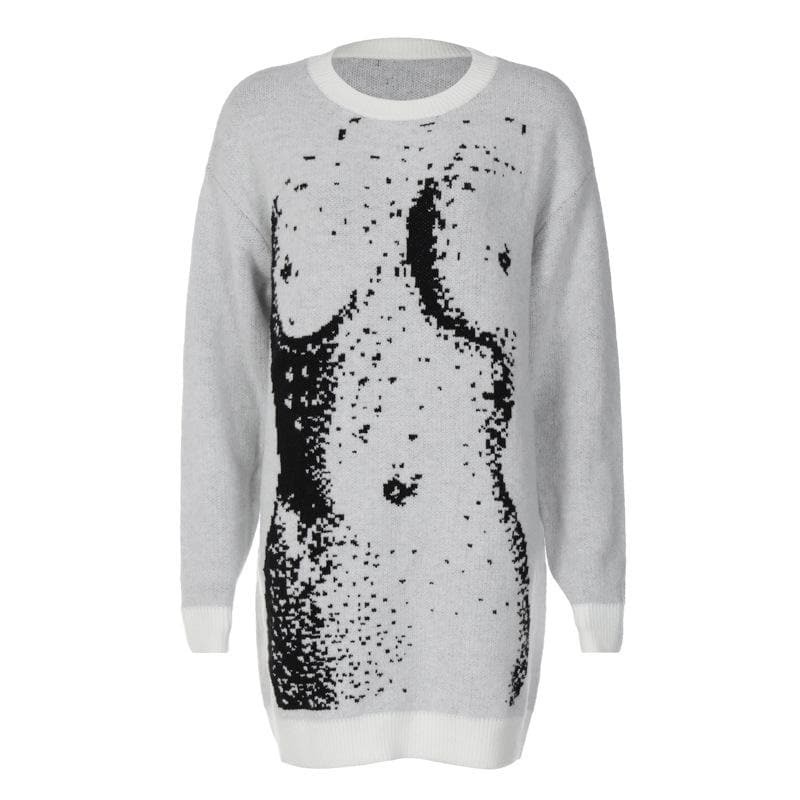 Y2K Aesthetic Knitted Long Sleeve Contrast Top - Cute Coquette & Grunge Style