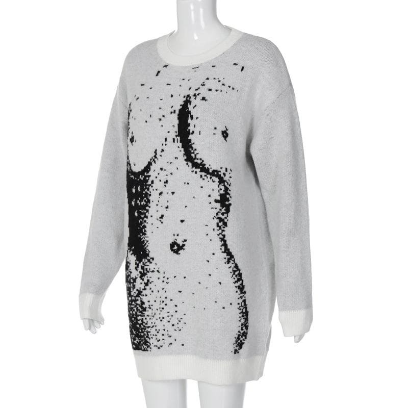 Y2K Aesthetic Knitted Long Sleeve Contrast Top - Cute Coquette & Grunge Style