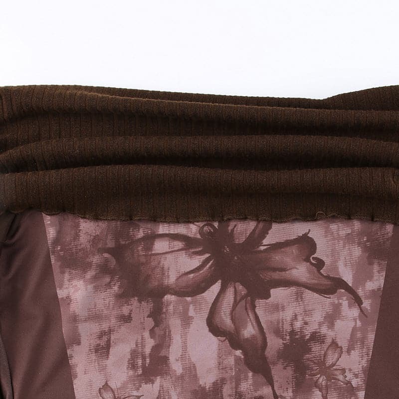 Y2K Aesthetic Knitted Patchwork Off-Shoulder Long Sleeve Top for Coquette & Grunge Styles