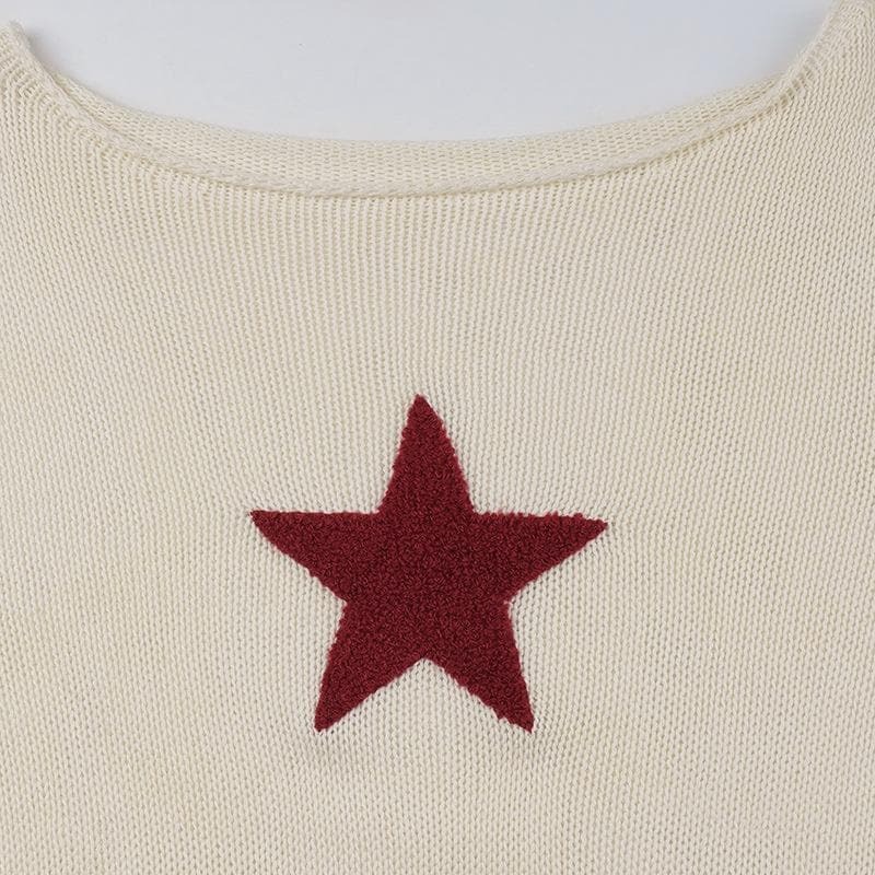 Y2K Aesthetic Knitted Star Pattern Long Sleeve Top - Cute Grunge & Coquette Style