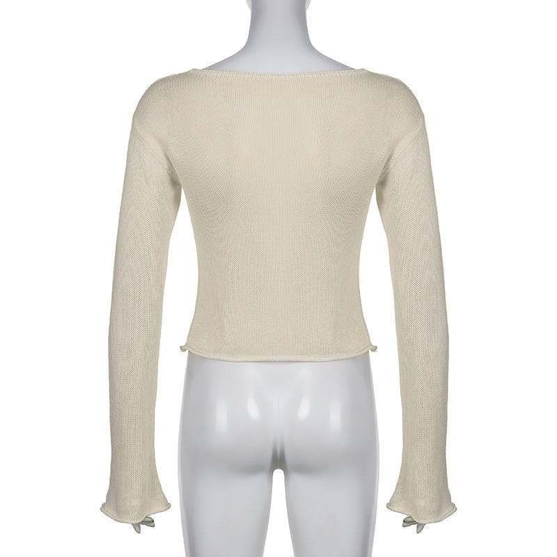 Y2K Aesthetic Knitted Star Pattern Long Sleeve Top - Cute Grunge & Coquette Style