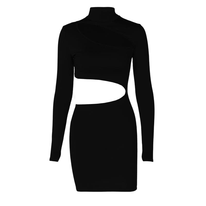 Y2K Aesthetic Long Sleeve High Neck Cut-Out Mini Dress - Grunge & Coquette Style