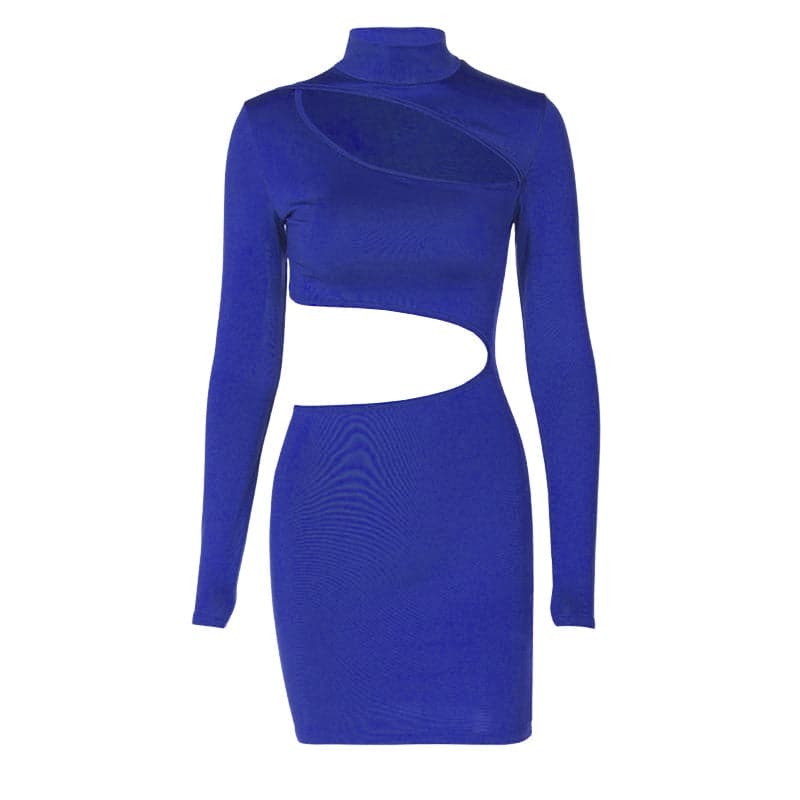 Y2K Aesthetic Long Sleeve High Neck Cut-Out Mini Dress - Grunge & Coquette Style