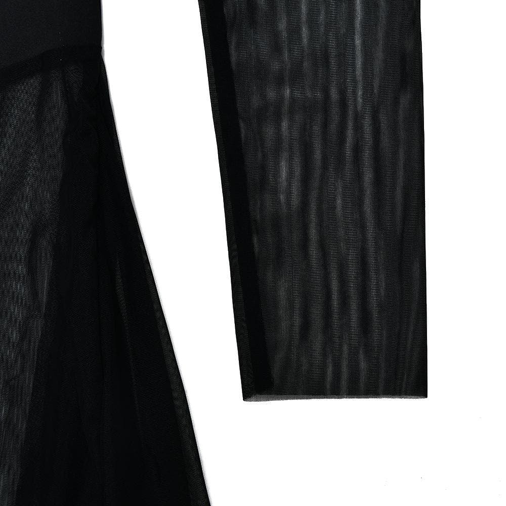 Y2K Aesthetic Long Sleeve Mesh Zip-Up Jumpsuit - Grunge & Coquette Style Fusion