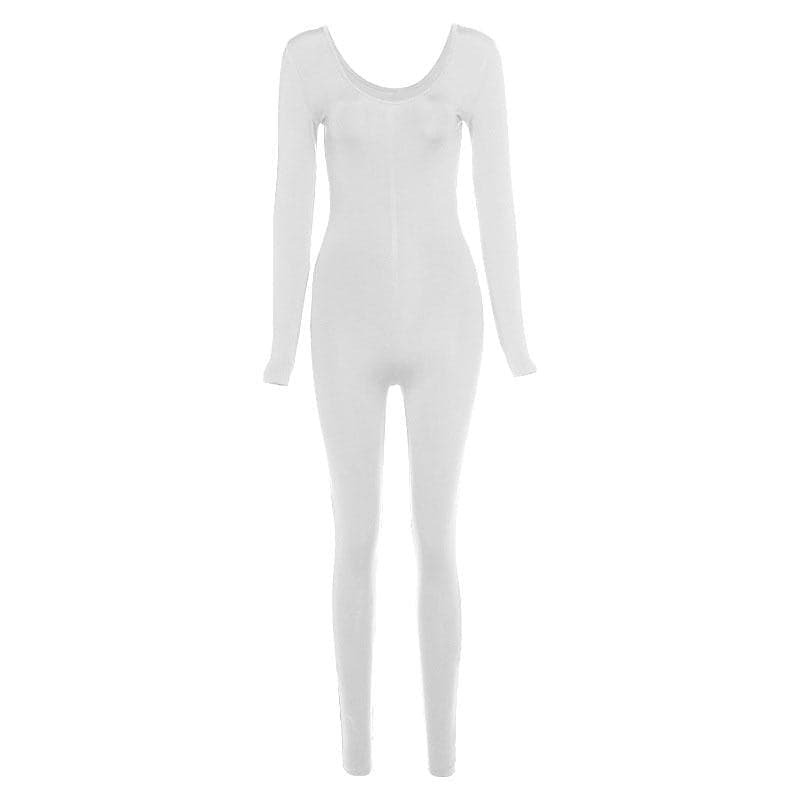 Y2K Aesthetic Long Sleeve U-Neck Low Cut Jumpsuit - Cute Grunge & Coquette Style