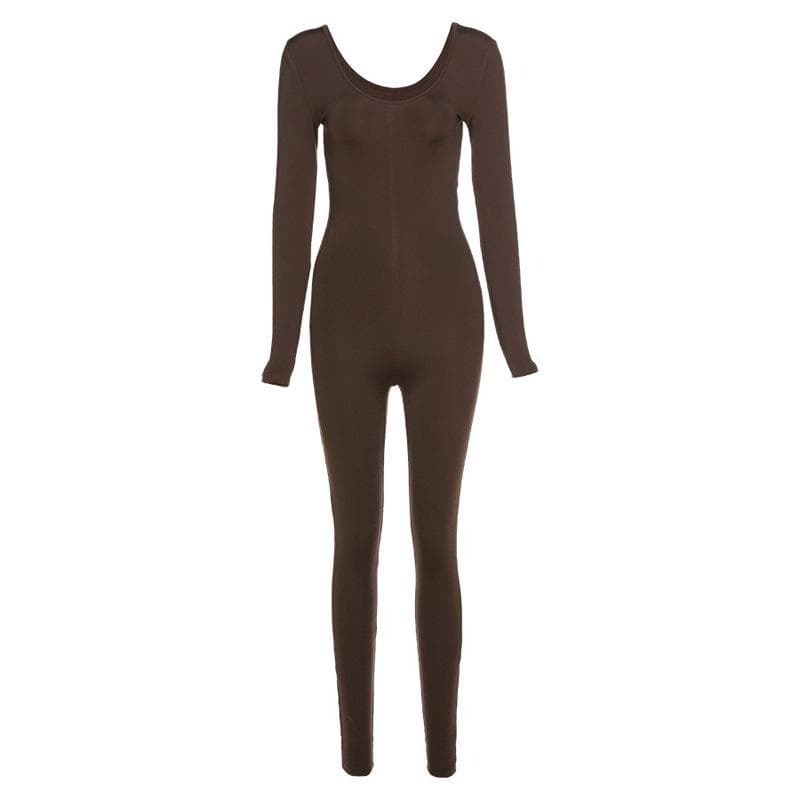 Y2K Aesthetic Long Sleeve U-Neck Low Cut Jumpsuit - Cute Grunge & Coquette Style