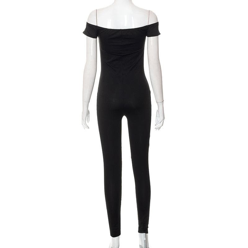 Y2K Aesthetic Off-Shoulder Hollow Out Jumpsuit - Cute Grunge & Coquette Style Outfit