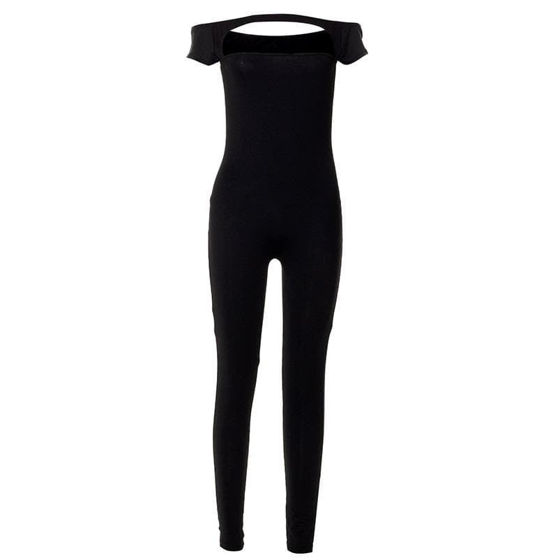 Y2K Aesthetic Off-Shoulder Hollow Out Jumpsuit - Cute Grunge & Coquette Style Outfit
