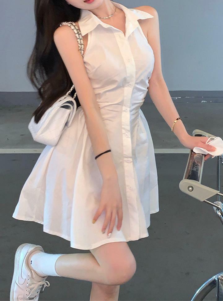 Y2K Aesthetic Polo Neck Sleeveless Shirt Dress - Cute Grunge & Coquette Style Outfit