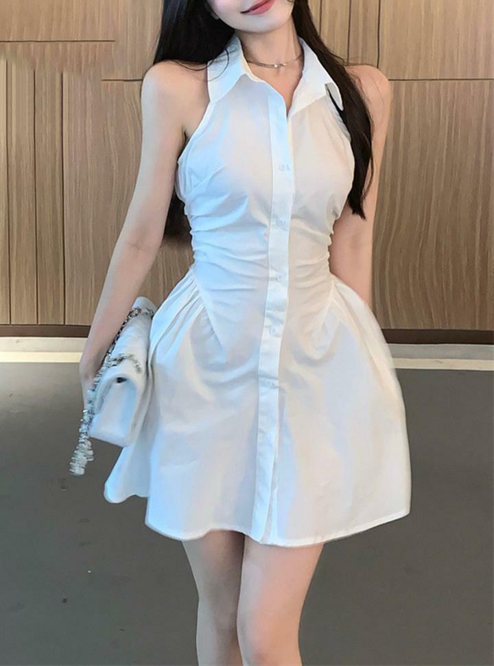 Y2K Aesthetic Polo Neck Sleeveless Shirt Dress - Cute Grunge & Coquette Style Outfit