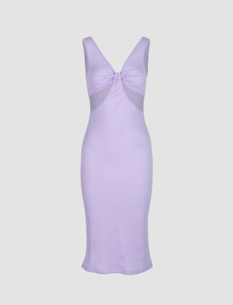 Y2K Aesthetic Purple Waist Cutout Cami Midi Dress - Cute & Comfy for Coquette Style