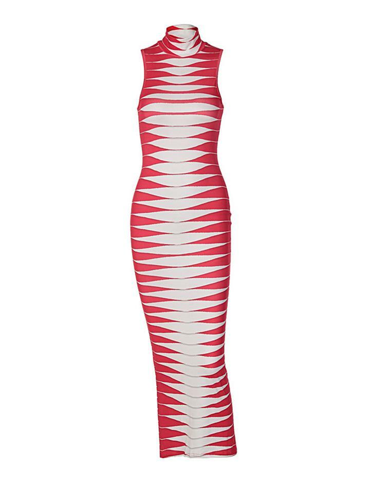 Y2K Aesthetic Red & White Geometric Print Sleeveless Maxi Dress for Trendy Outfits