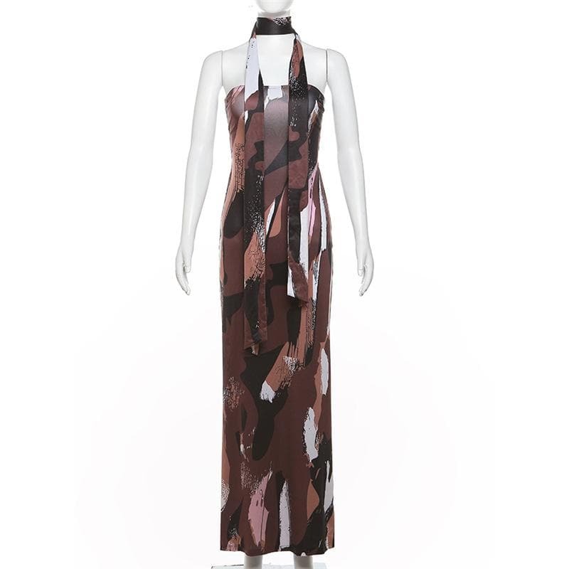Y2K Aesthetic Ruched Backless Hollow Out Tube Cut Out Maxi Dress for Coquette & Grunge Styles
