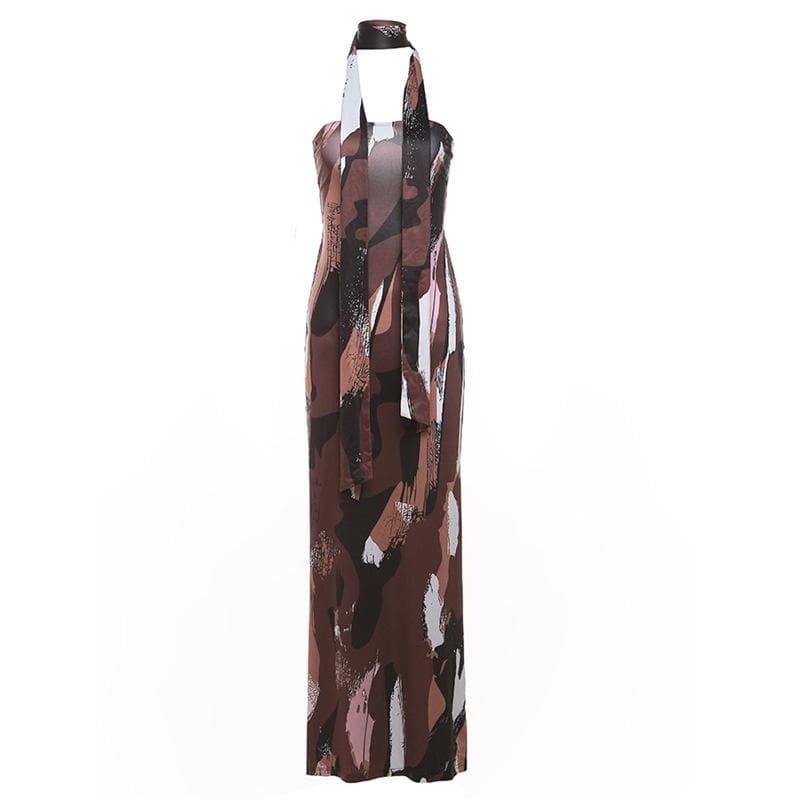 Y2K Aesthetic Ruched Backless Hollow Out Tube Cut Out Maxi Dress for Coquette & Grunge Styles