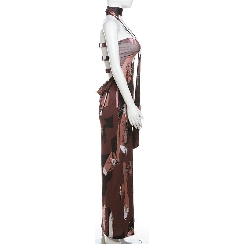 Y2K Aesthetic Ruched Backless Hollow Out Tube Cut Out Maxi Dress for Coquette & Grunge Styles
