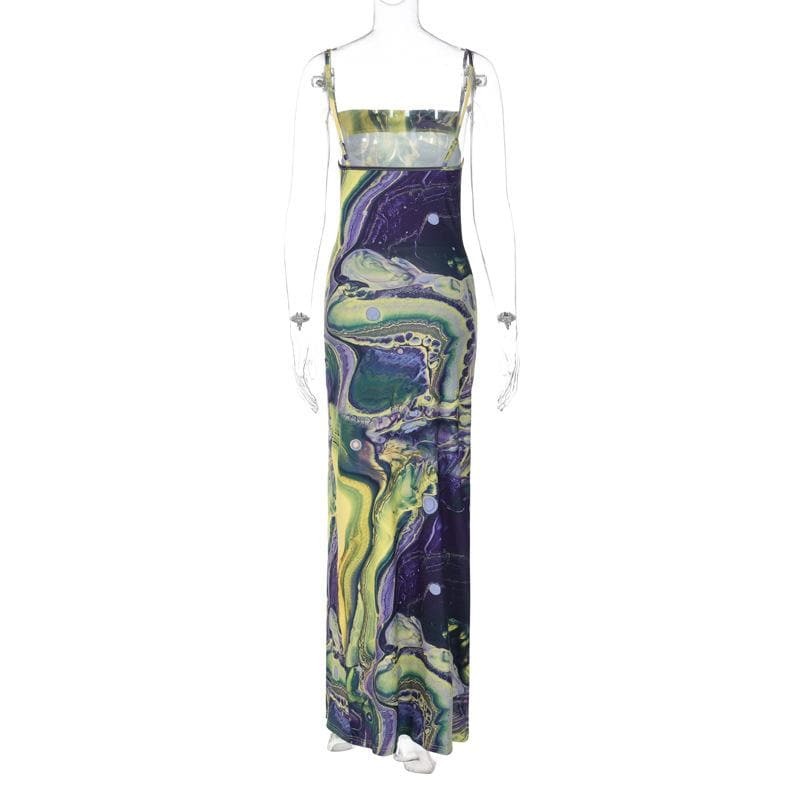 Y2K Aesthetic Sleeveless Backless Cami Dress with Contrast Print for Cute Coquette Style