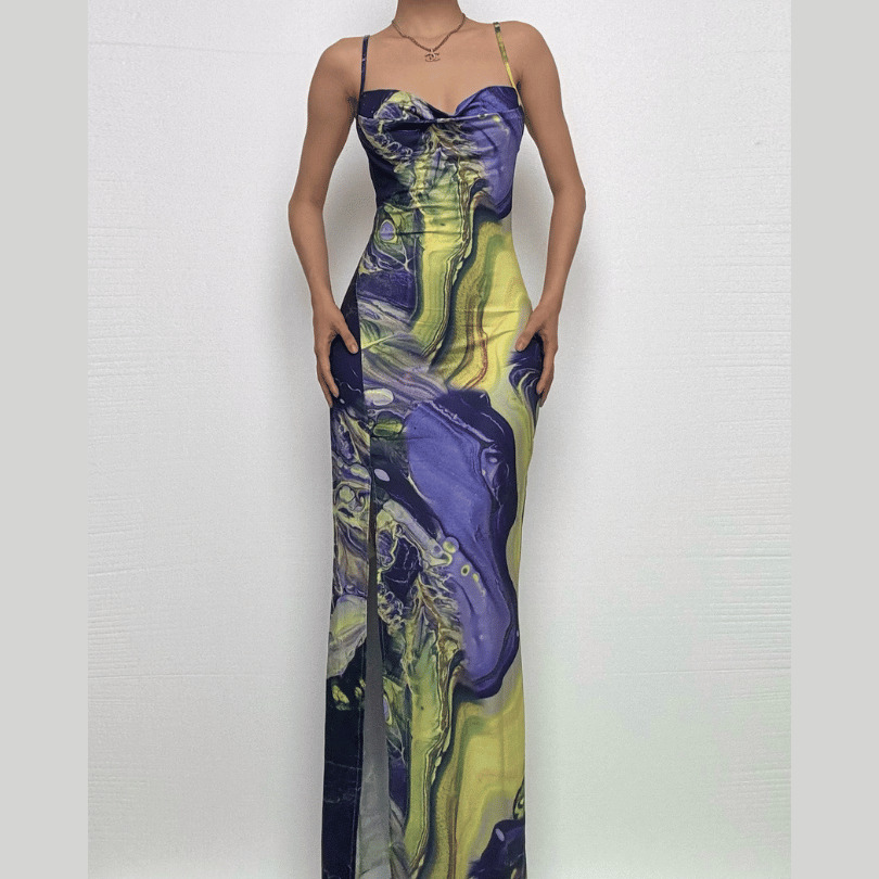 Y2K Aesthetic Sleeveless Backless Cami Dress with Contrast Print for Cute Coquette Style