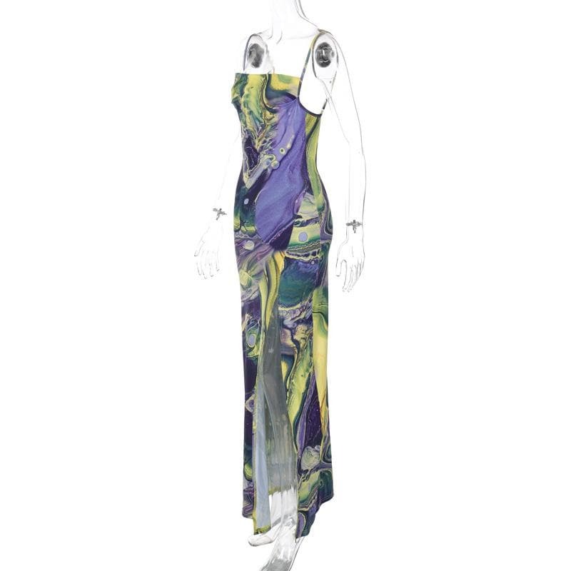 Y2K Aesthetic Sleeveless Backless Cami Dress with Contrast Print for Cute Coquette Style