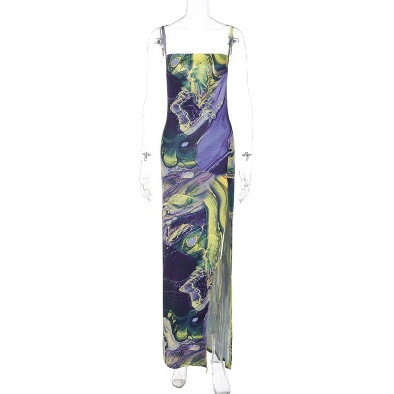 Y2K Aesthetic Sleeveless Backless Cami Dress with Contrast Print for Cute Coquette Style