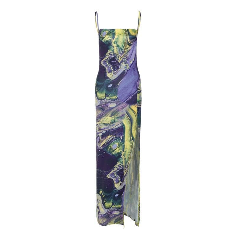 Y2K Aesthetic Sleeveless Backless Cami Dress with Contrast Print for Cute Coquette Style