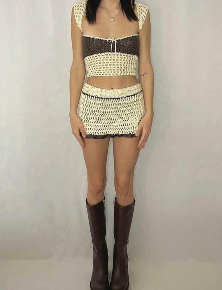 Y2K Aesthetic Sleeveless Vest & Slit Skirt Set - Cute Pastel Coquette Style Outfit
