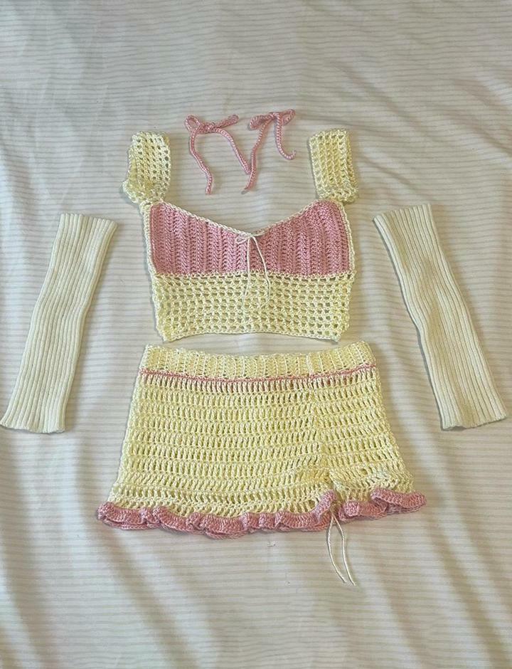 Y2K Aesthetic Sleeveless Vest & Slit Skirt Set - Cute Pastel Coquette Style Outfit