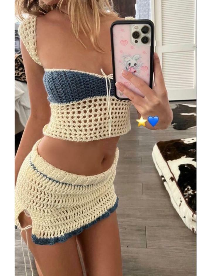 Y2K Aesthetic Sleeveless Vest & Slit Skirt Set - Cute Pastel Coquette Style Outfit