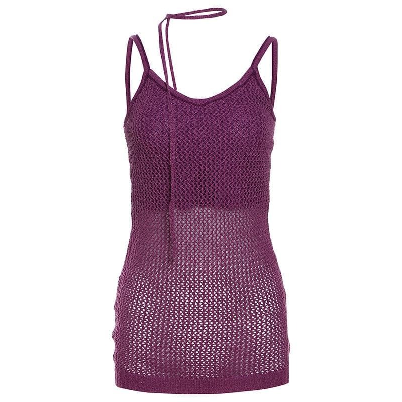 Y2K Aesthetic U-Neck Knitted Hollow Out Cami Top - Cute Pastel Goth & Grunge Style
